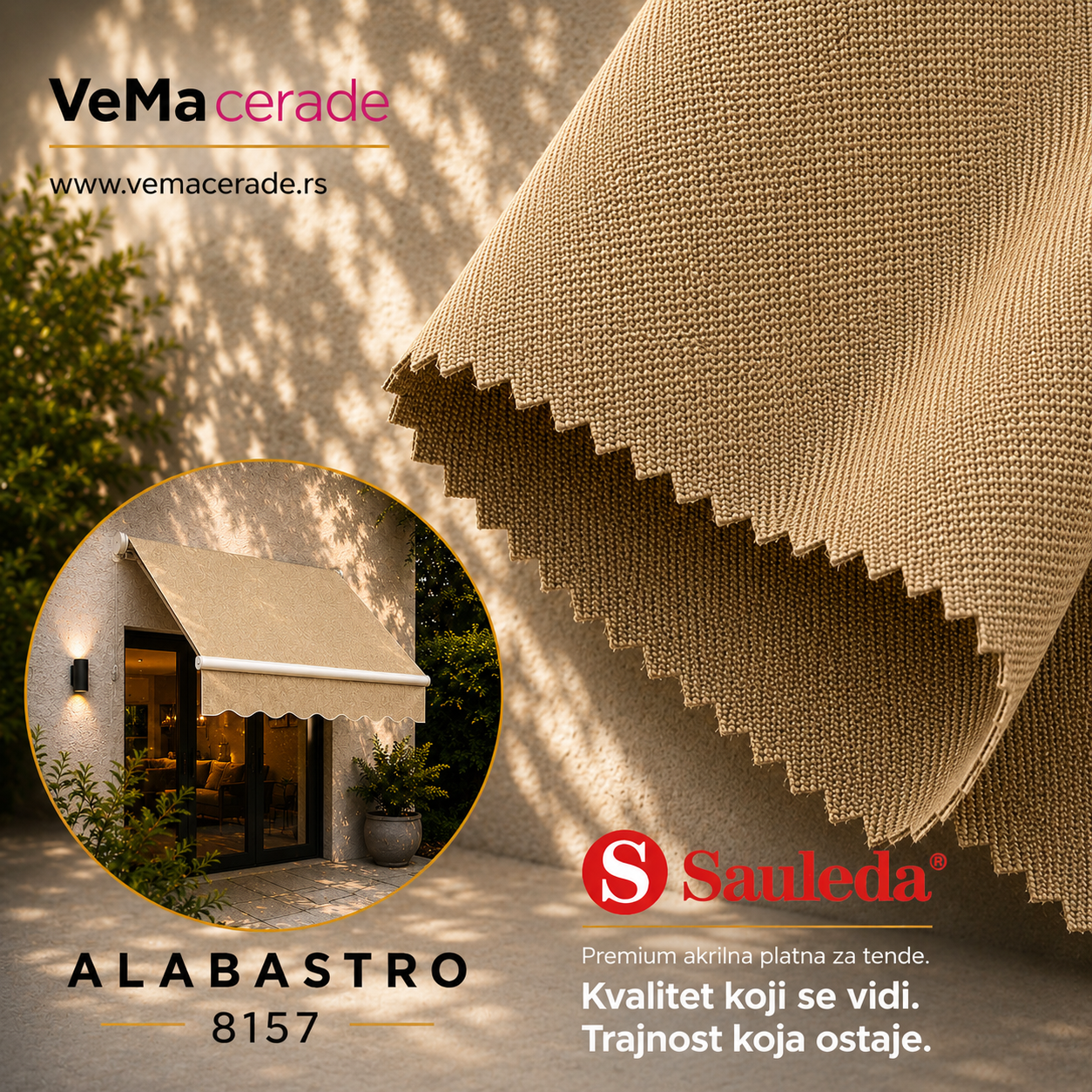 Akrilno platno za tende Sauleda Alabastro 8157 300 g/m² VeMa Cerade