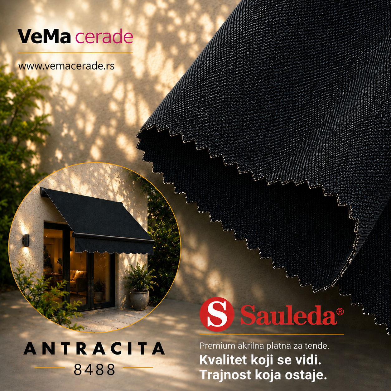 Akrilno platno za tende Sauleda Antracita 8488 300 g/m² VeMa Cerade