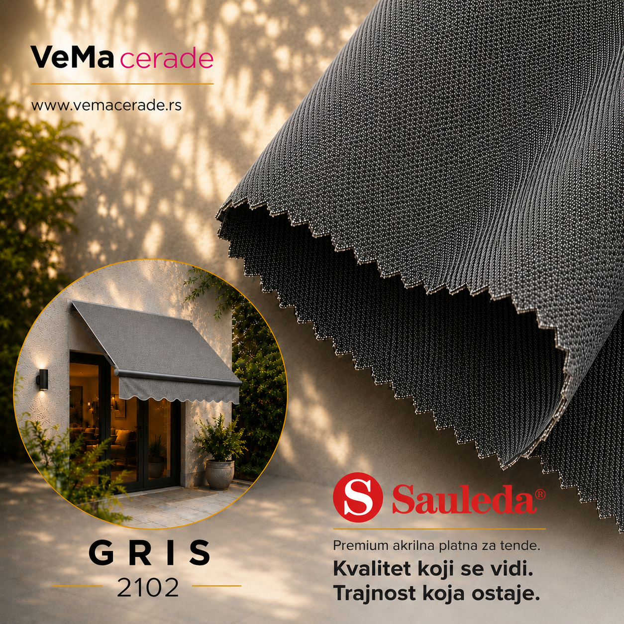 Akrilno platno za tende Sauleda Gris 2102 300 g/m² VeMa Cerade