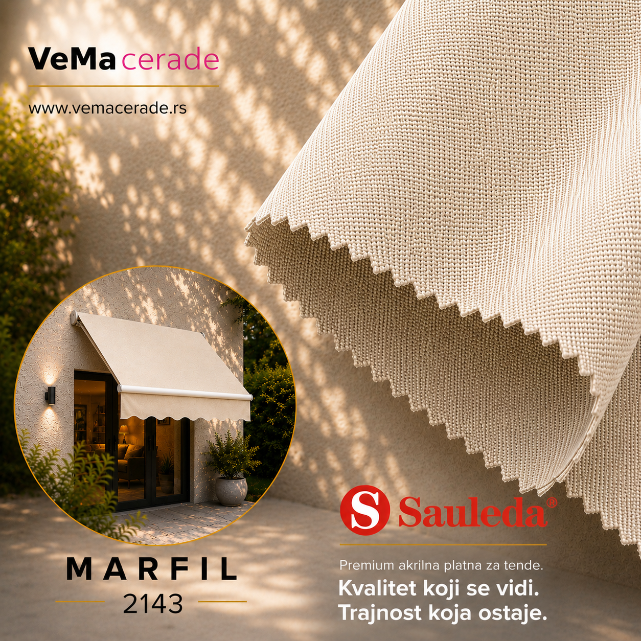 Akrilno platno za tende Sauleda Marfil 2143 300 g/m² VeMa Cerade