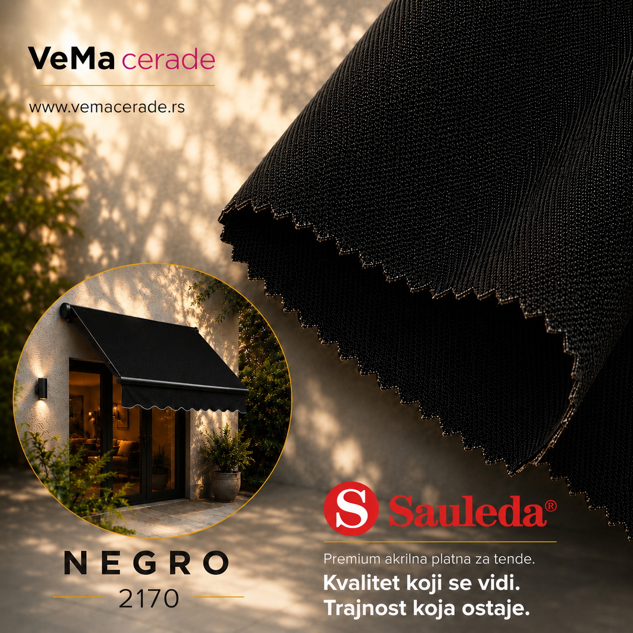 Akrilno platno za tende Sauleda Negro 2170 300 g/m² VeMa Cerade