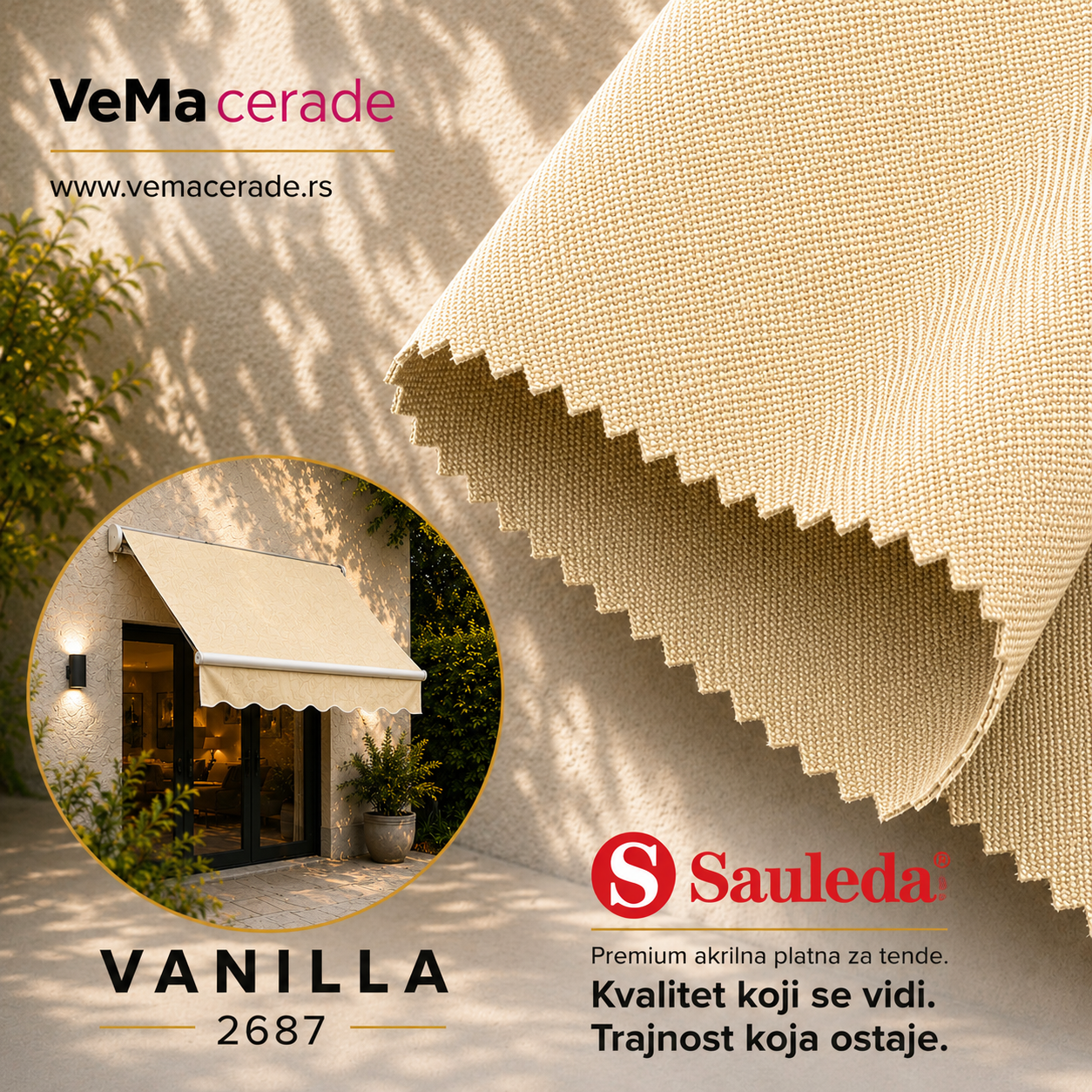 Akrilno platno za tende Sauleda Vanilla 2687 300 g/m² VeMa Cerade